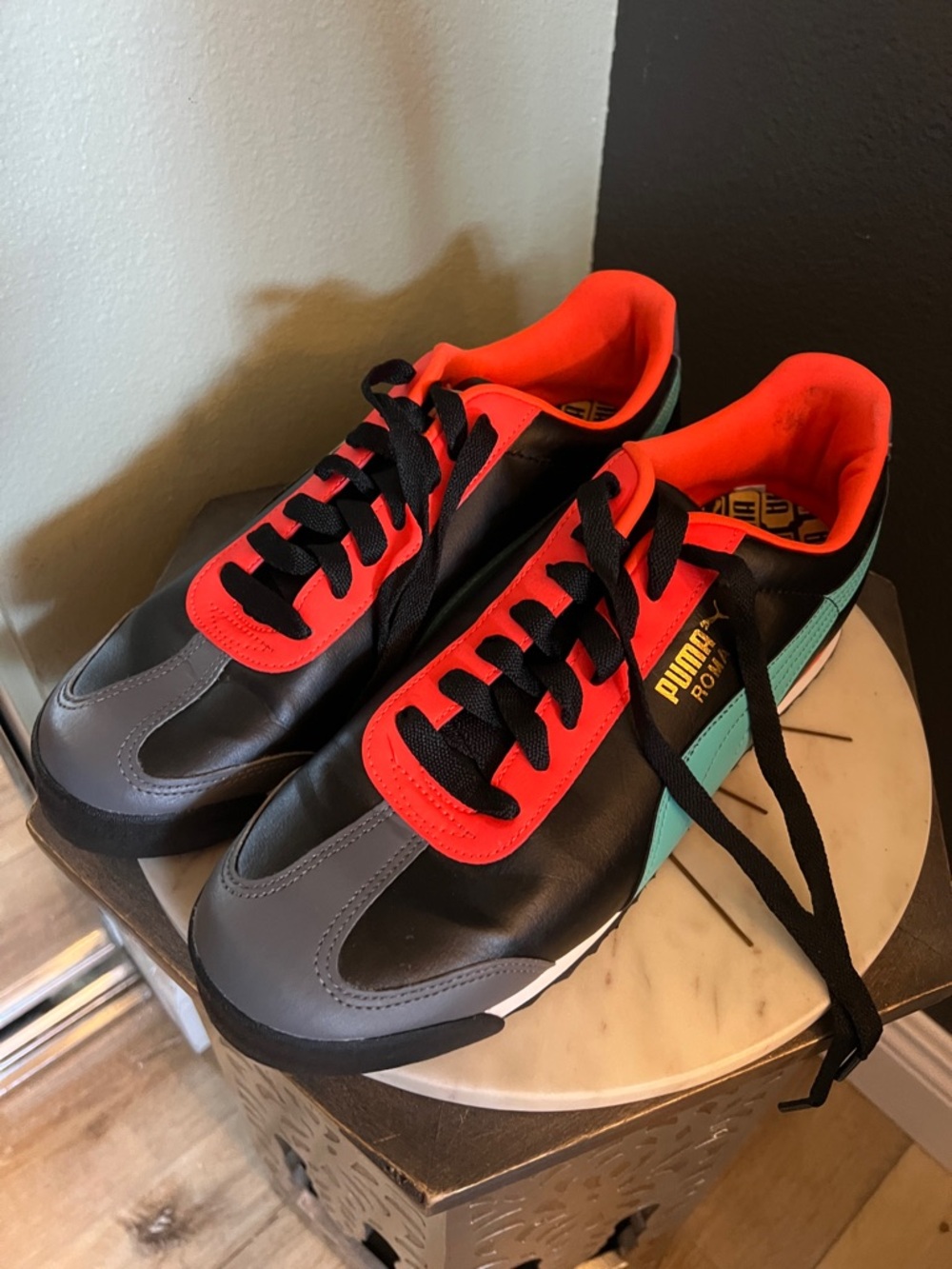 PUMA Black Sneakers with Coral & Teal Accents